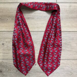 Tie Rack Italy Mens Silk Ascot Cravat Red Pheasant Bird Print Vintage Scarf
